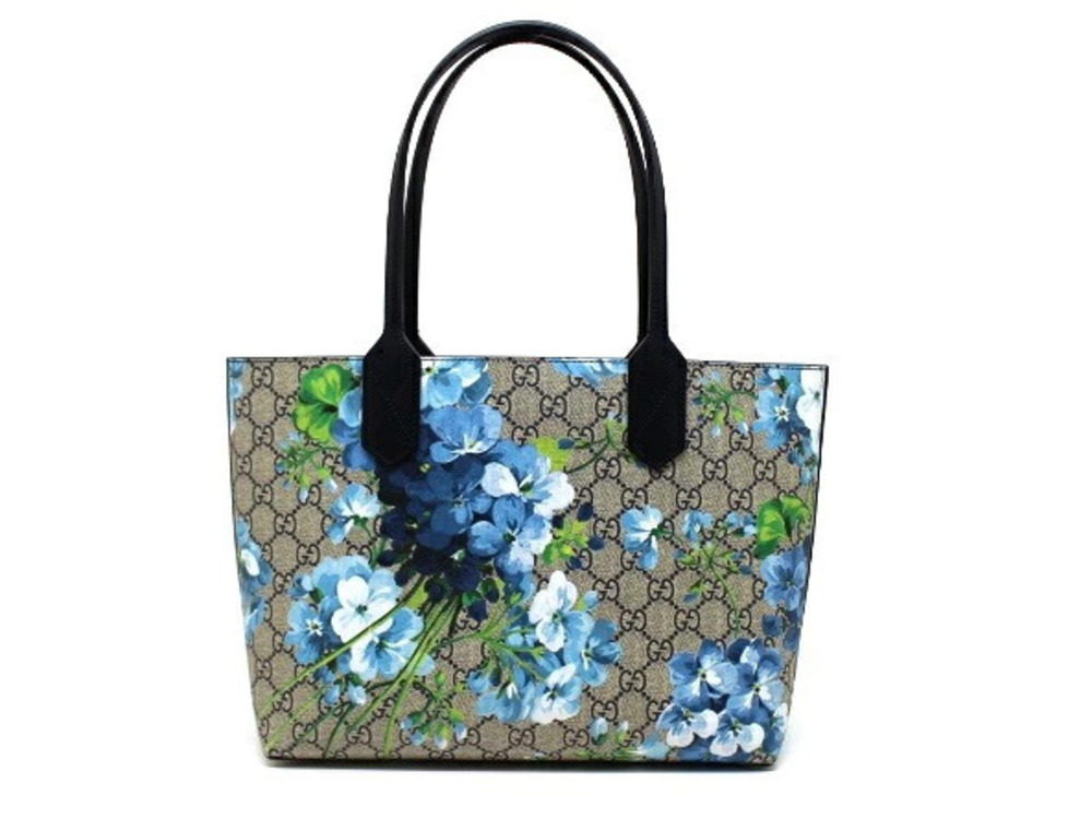 Gucci GG Supreme Bloom Tote Bag Beige Cream Navy Blue